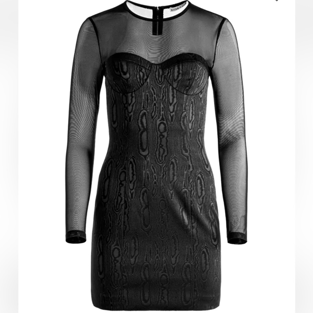 Alice and Olivia TAKAKO MESH CREW NECK MINI DRESS size 0 NWT